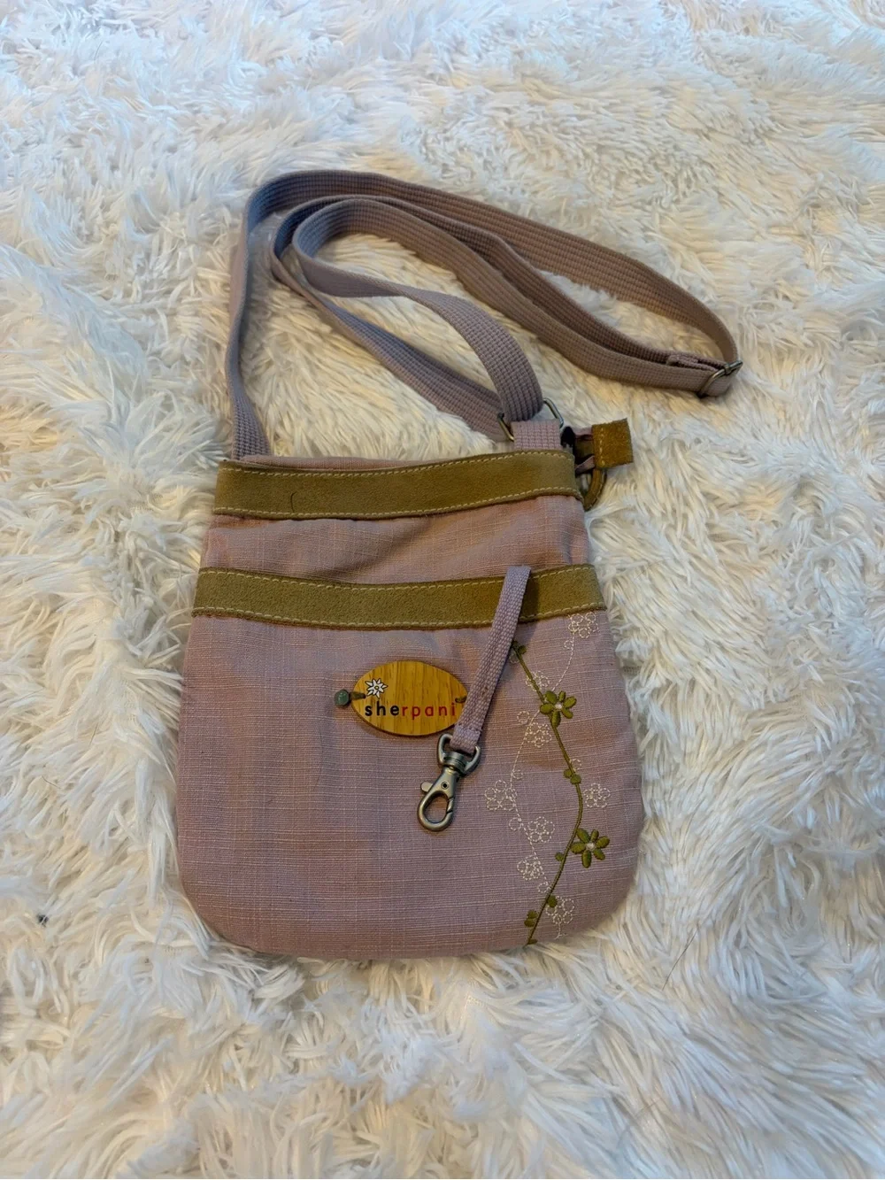 Sherpani Mauve Crossbody with Olive Accents